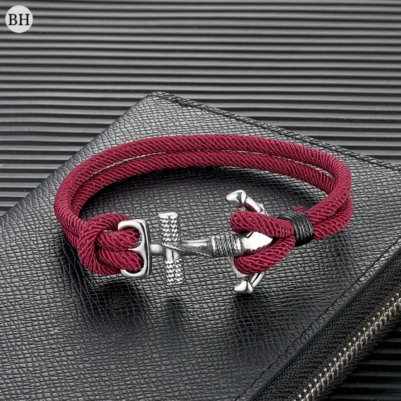 Bracelet ancre homme rouge