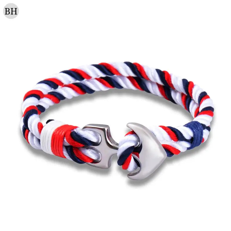 Bracelet ancre bleu blanc rouge