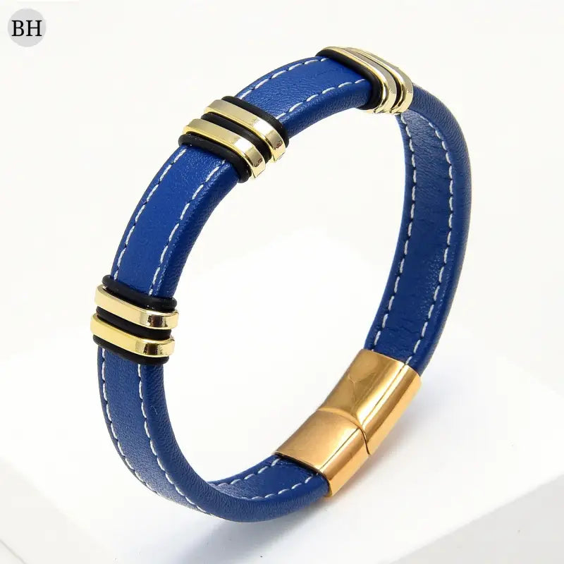 Bracelet cuir bleu homme