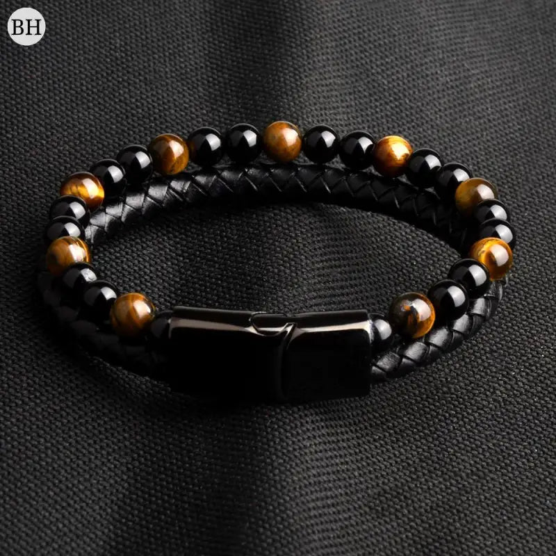 Bracelet homme cuir et perle