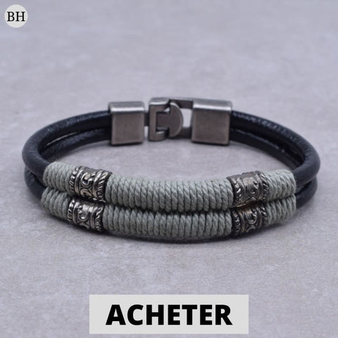 bracelets cuir homme vintage de couleur noir et gris