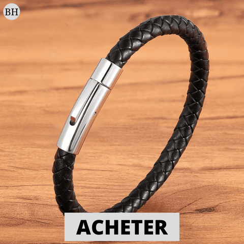 bracelets en cuir noir avec un fermoir argenté