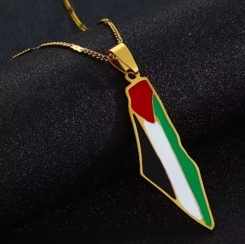 Collier Palestine pour homme en métal argenté avec pendentif symbole, élégant et symbolique, parfait pour afficher son soutien.